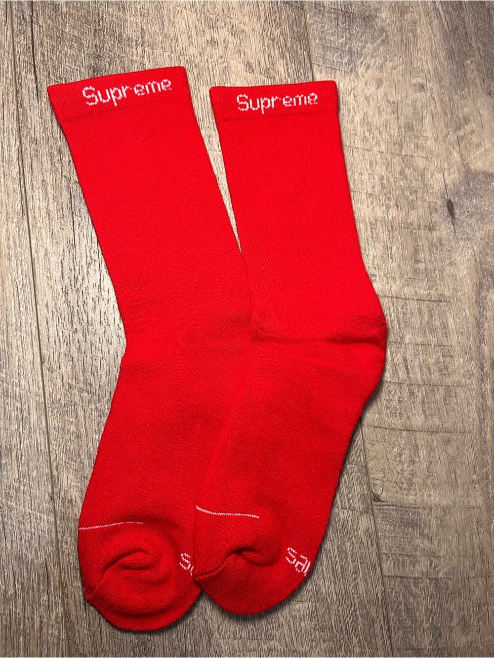 Supreme Red Crew Socks with White Logo - Men's